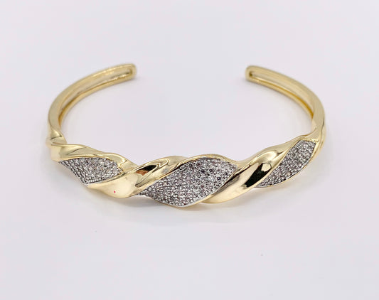 2 Tone Minimalist Twisted Adjustable Bangle in Gold/Silver Plated over Brass 1 PC