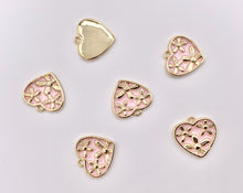 Load image into Gallery viewer, Cute Pink Enamel Floral Heart Charms in 18K Gold Plated Over Copper 8 PCS
