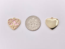 Load image into Gallery viewer, Cute Pink Enamel Floral Heart Charms in 18K Gold Plated Over Copper 8 PCS
