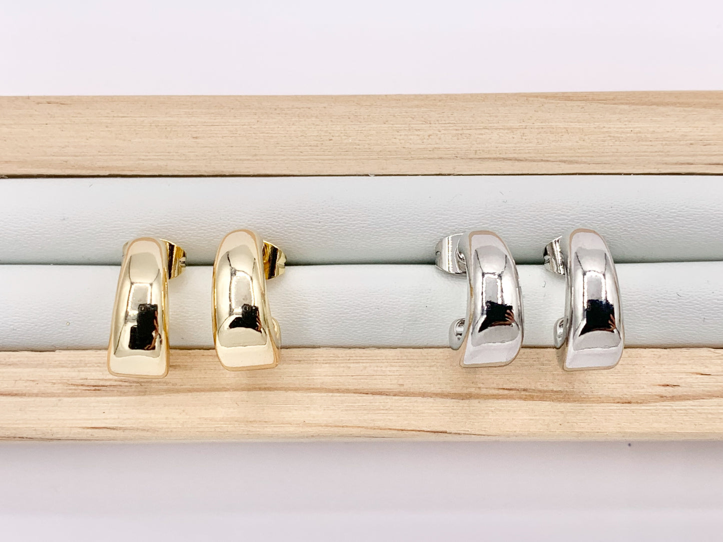 Minimalist Plain Thick Earring Hoops in 18K Gold/Silver Plated Over Brass  5 PAIRS