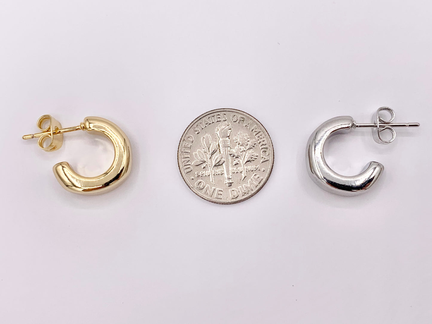 Minimalist Plain Thick Earring Hoops in 18K Gold/Silver Plated Over Brass  5 PAIRS