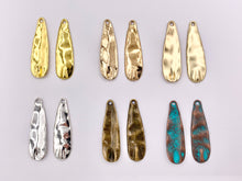 Load image into Gallery viewer, 10x36mm Pewter Hammered Thin Teardrop Pendants Bulk Order in Matte Gold, Gold, Silver, Brass and Patina
