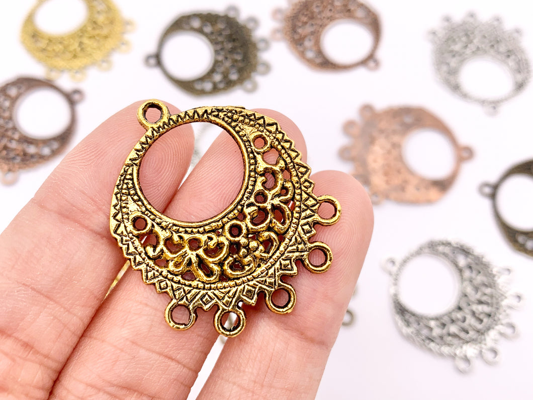 27x32mm Pewter Filigree Circle Connector Pendants Earring Component in Gold, Silver, Brass and Copper Color 125g