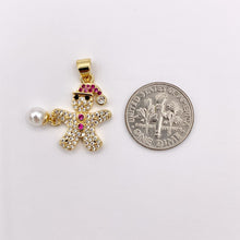 Load image into Gallery viewer, Gingerbread Man Charm with Pearl Holiday Pendant in Real Gold 18K Plated Micro CZ Pave Over Copper  5 PCS
