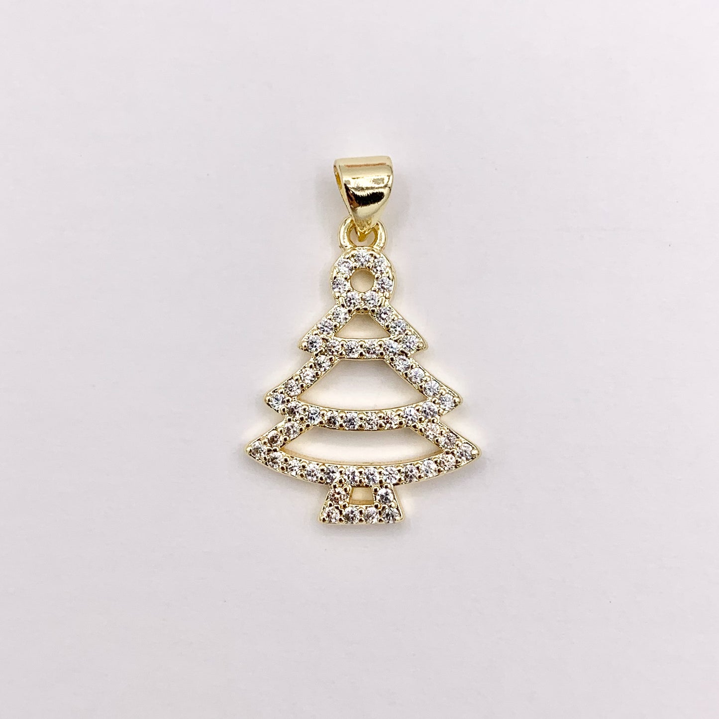 Christmas Tree Charm Holiday Pendant in Real Gold 18K Plated Micro CZ Pave Over Copper 6 PCS