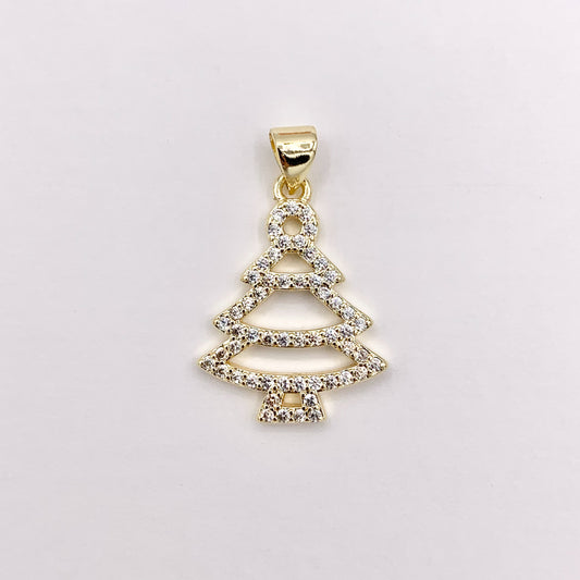 Christmas Tree Charm Holiday Pendant in Real Gold 18K Plated Micro CZ Pave Over Copper 6 PCS