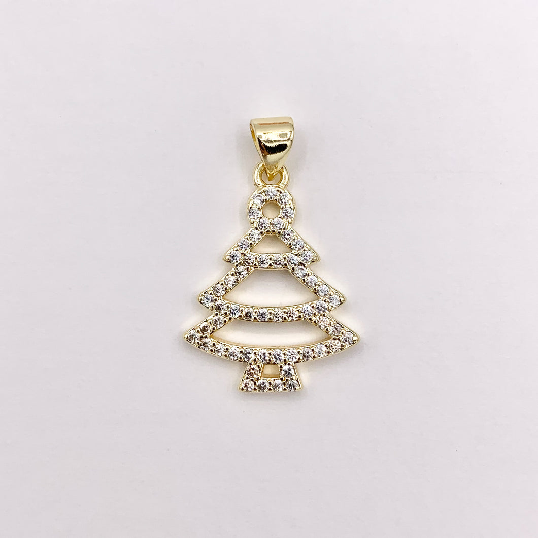 Christmas Tree Charm Holiday Pendant in Real Gold 18K Plated Micro CZ Pave Over Copper 6 PCS