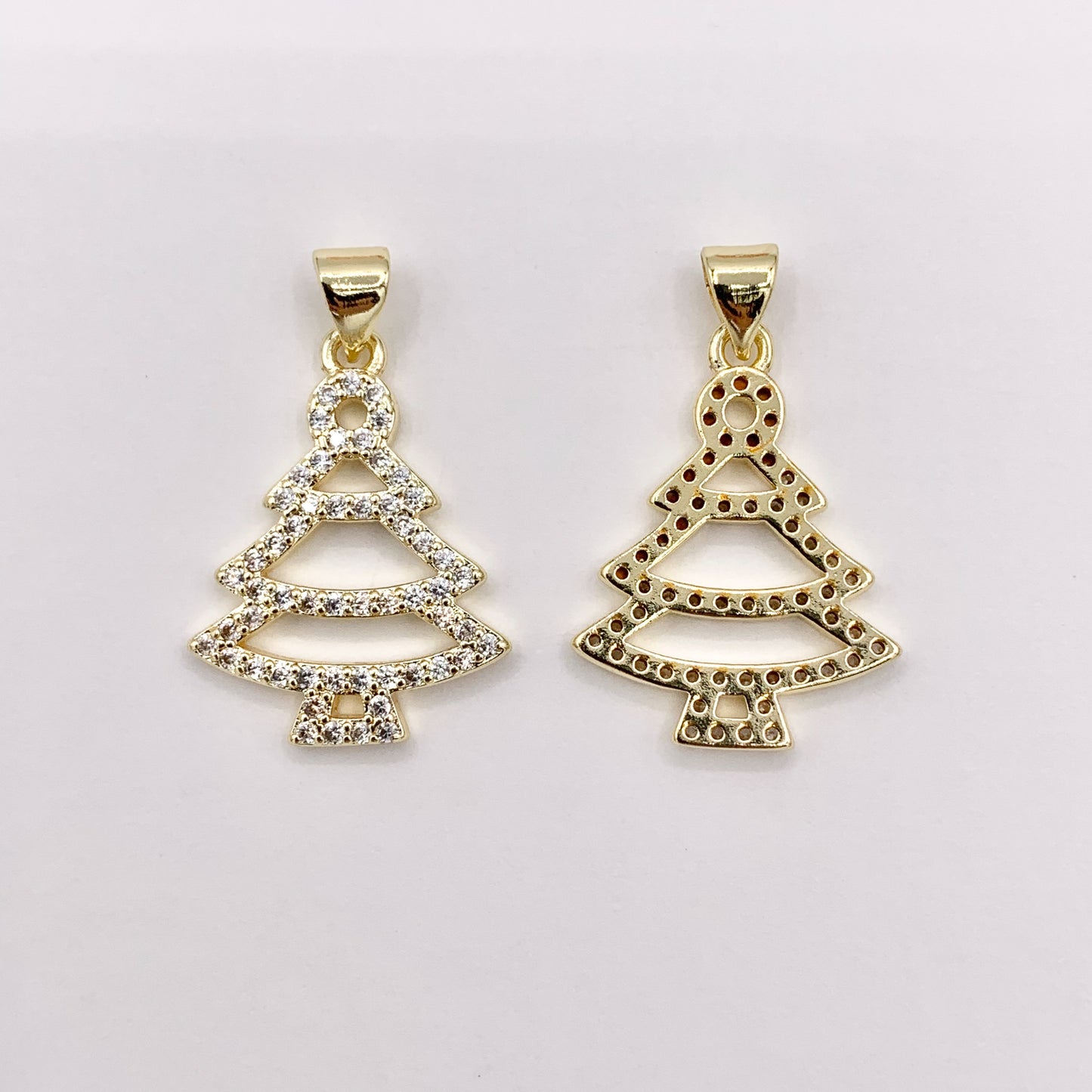 Christmas Tree Charm Holiday Pendant in Real Gold 18K Plated Micro CZ Pave Over Copper 6 PCS