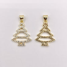 Load image into Gallery viewer, Christmas Tree Charm Holiday Pendant in Real Gold 18K Plated Micro CZ Pave Over Copper 6 PCS
