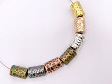 Cargar imagen en el visor de la galería, 10x15mm Pewter Hammered Tube Large Hole Barrel Spacer Beads Gold, Rosy Gold, Silver, Bronze, Copper, Gunmetal and Patina
