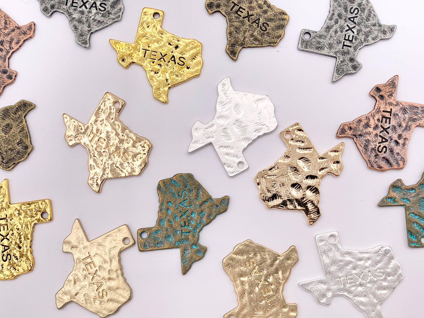 29x31mm Pewter Texas State Charms in Gold, Matte Gold, Matte Silver, Brass, Copper, Gunmetal and Patina