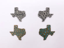 Load image into Gallery viewer, 29x31mm Pewter Texas State Charms in Gold, Matte Gold, Matte Silver, Brass, Copper, Gunmetal and Patina
