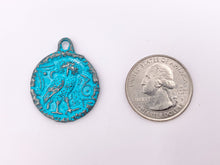 Load image into Gallery viewer, 25mm Pewter Owl Coin Charms Carved Double Sided Blue Patina Pendant  8 PCS
