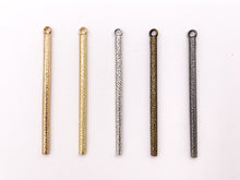 Load image into Gallery viewer, 50mm/2 inches Pewter Hammered Stick Pendants Thin Long Stick Charm Bulk Order in Matte Gold, Gold, Silver, Brass and Gunmetal
