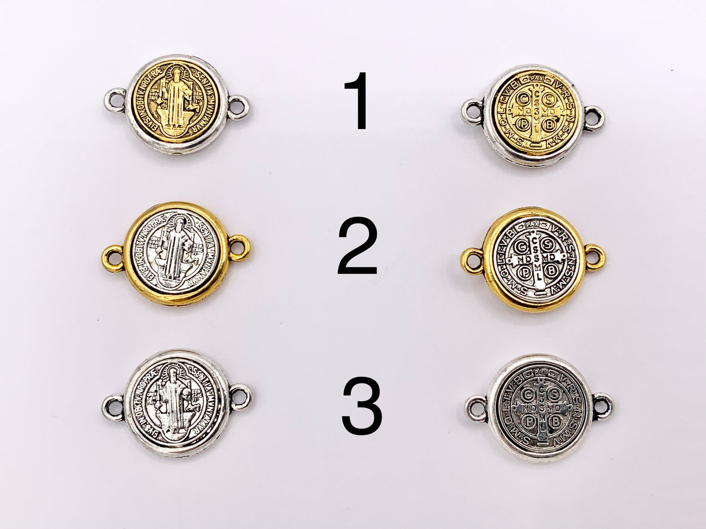 15mm Pewter St Benedict Connectors 2 Tone Religious Pendants with 2 Loops 25 PCS
