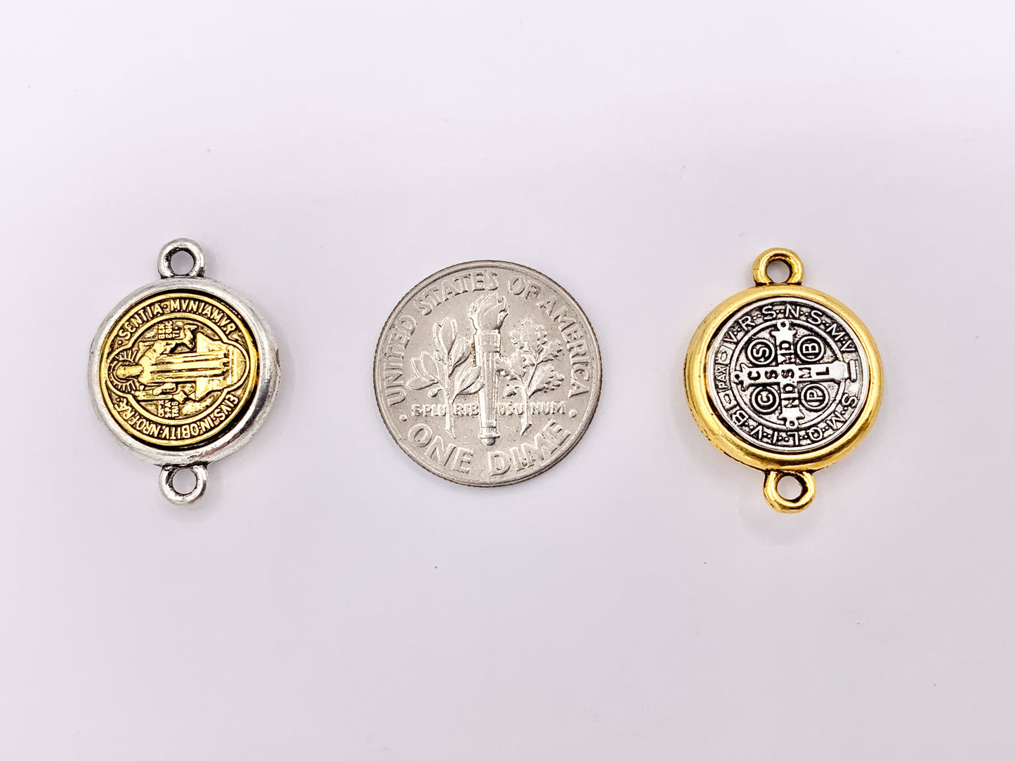 15mm Pewter St Benedict Connectors 2 Tone Religious Pendants with 2 Loops 25 PCS
