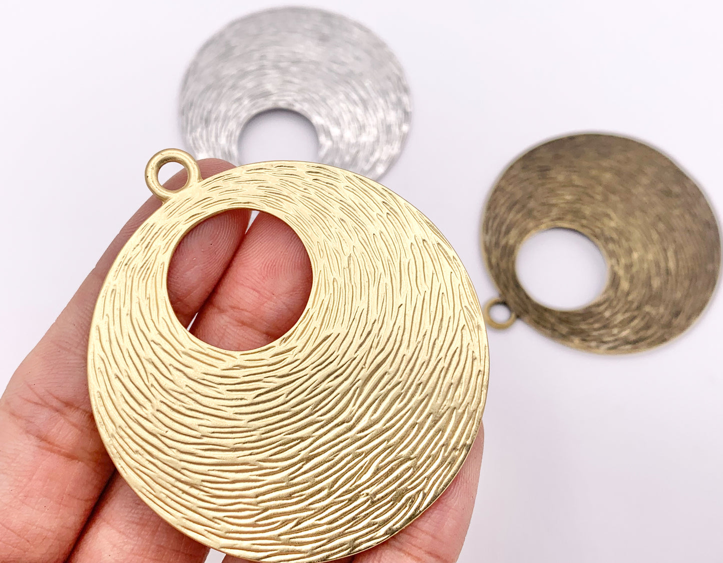 2" Pewter Center Cut Out Curved Large Circle Pendants in Matte Gold, Silver, Brass 4PCS