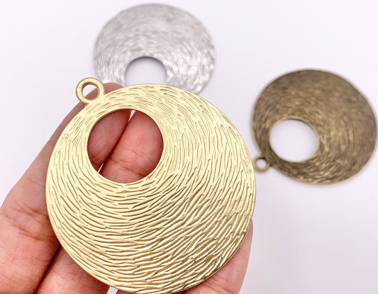2" Pewter Center Cut Out Curved Large Circle Pendants in Matte Gold, Silver, Brass 4PCS