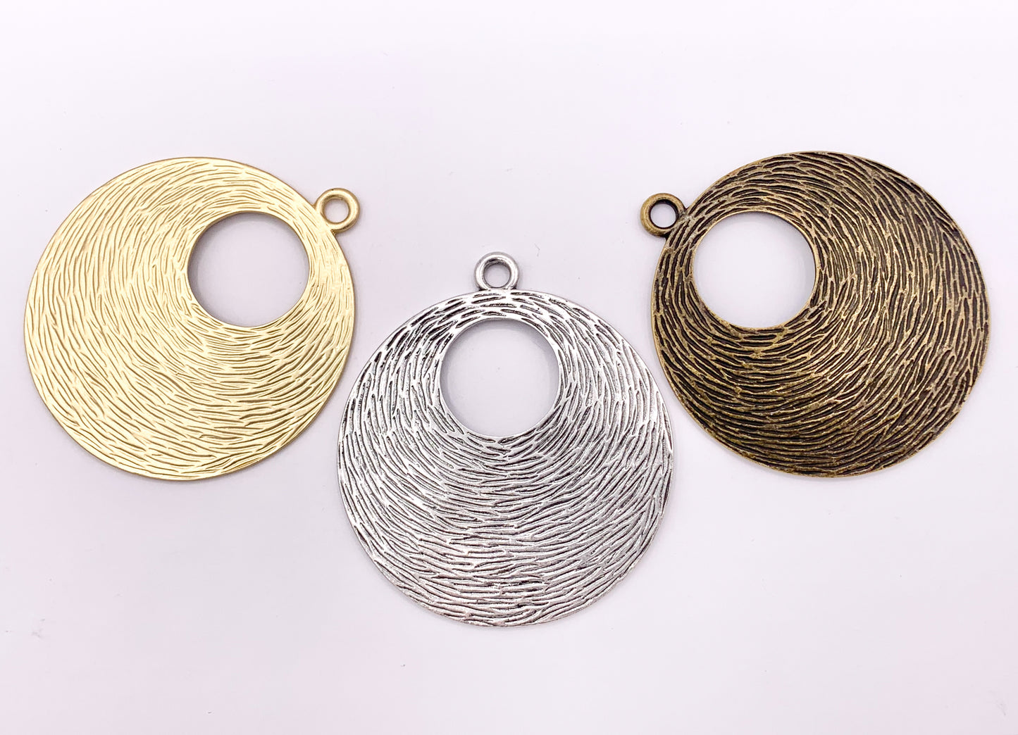 2" Pewter Center Cut Out Curved Large Circle Pendants in Matte Gold, Silver, Brass 4PCS