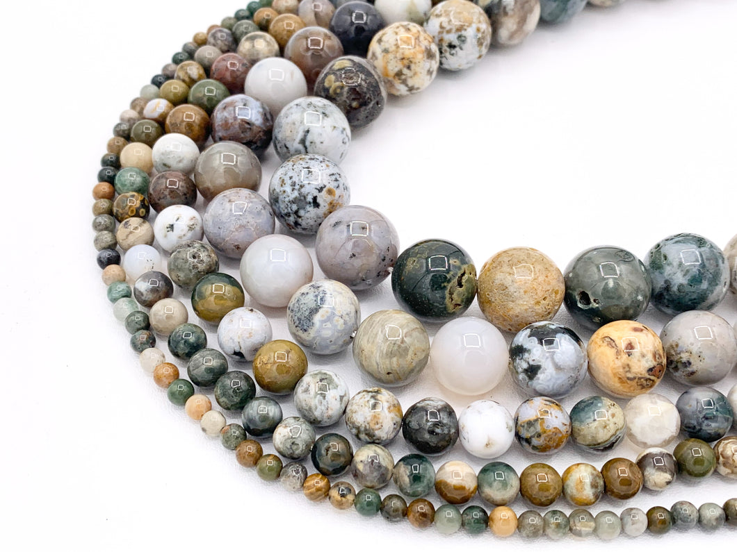 Natural Ocean Jasper Round Smooth Shiny Natural Gemstone Beads For Men/Women's Jewelry Making 15