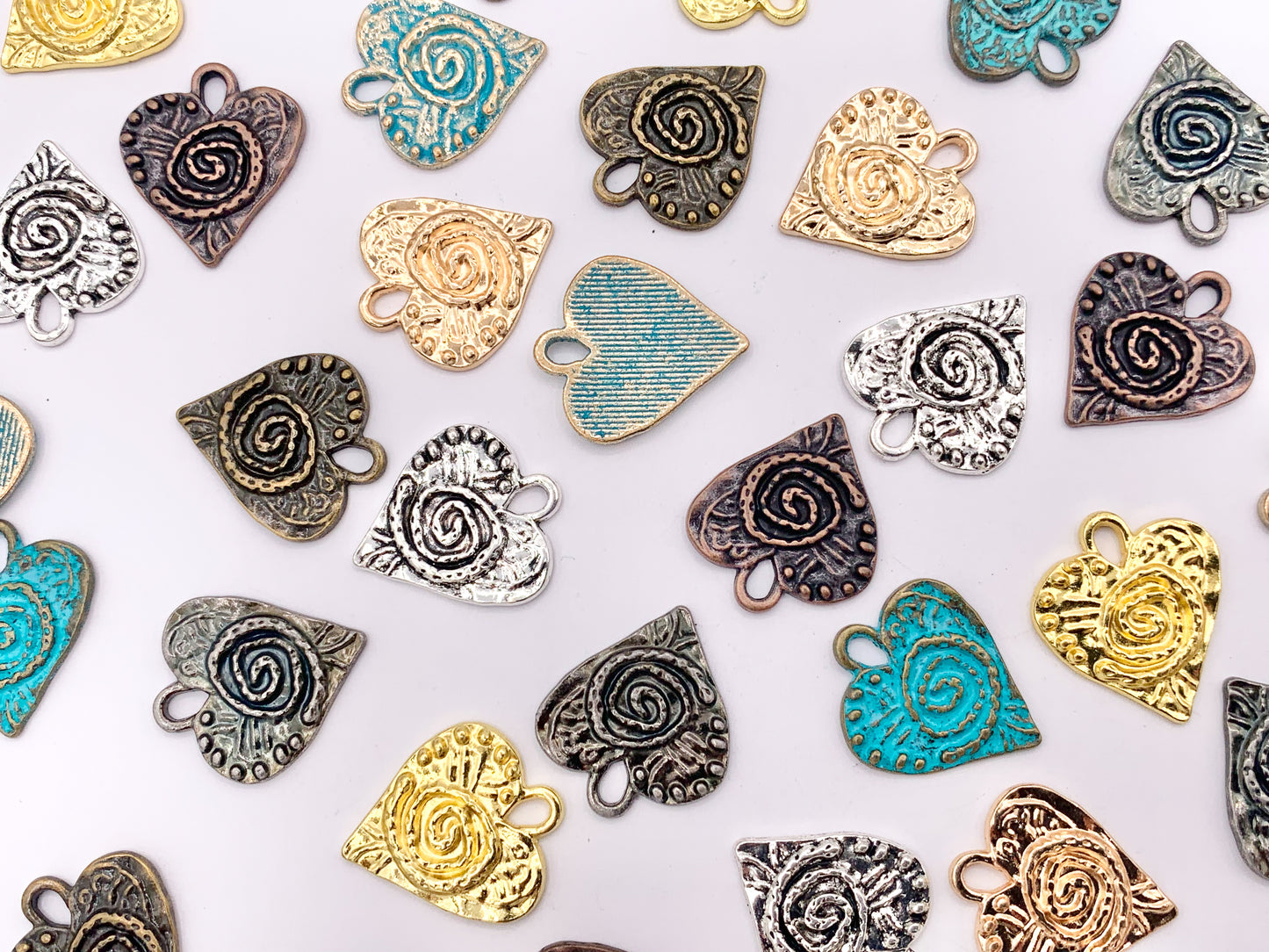 17x19mm Pewter Swirl Heart Charms Valentine's Day Heart Pendants in Gold, Rosy Gold, Silver, Bronze, Copper, Gunmetal and Blue Patina Color