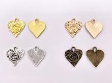 Load image into Gallery viewer, 17x19mm Pewter Swirl Heart Charms Valentine&#39;s Day Heart Pendants in Gold, Rosy Gold, Silver, Bronze, Copper, Gunmetal and Blue Patina Color
