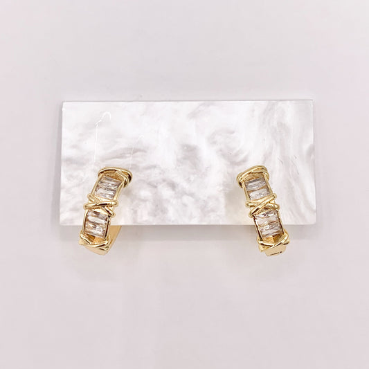 20mm Baguette Earring Hoop Huggies in CZ Pave Real Gold 18K Over Copper 4 PAIRS