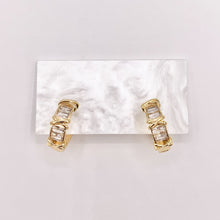 Cargar imagen en el visor de la galería, 20mm Baguette Earring Hoop Huggies in CZ Pave Real Gold 18K Over Copper 4 PAIRS
