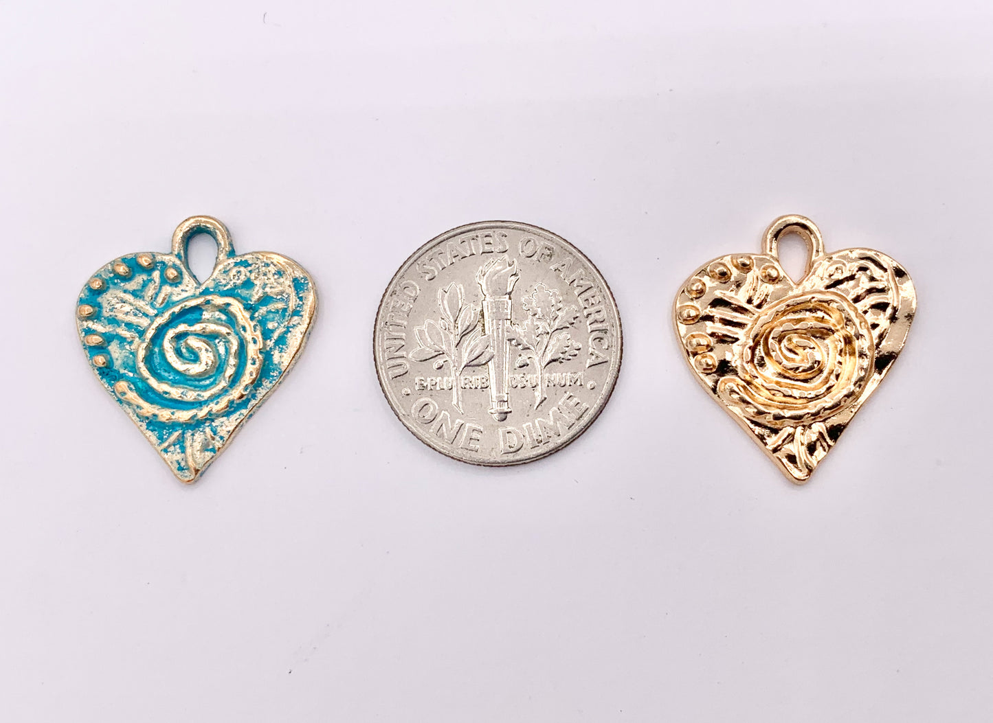 17x19mm Pewter Swirl Heart Charms Valentine's Day Heart Pendants in Gold, Rosy Gold, Silver, Bronze, Copper, Gunmetal and Blue Patina Color