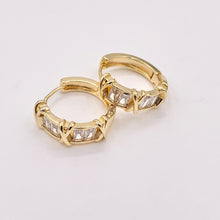 Cargar imagen en el visor de la galería, 20mm Baguette Earring Hoop Huggies in CZ Pave Real Gold 18K Over Copper 4 PAIRS
