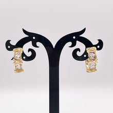 Cargar imagen en el visor de la galería, 20mm Baguette Earring Hoop Huggies in CZ Pave Real Gold 18K Over Copper 4 PAIRS
