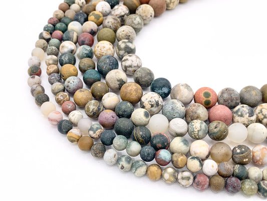 Matte Natural Ocean Jasper Round Smooth Natural Gemstone Beads For Men/Women's Jewelry Making 15"-16" 6mm 8mm 10mm