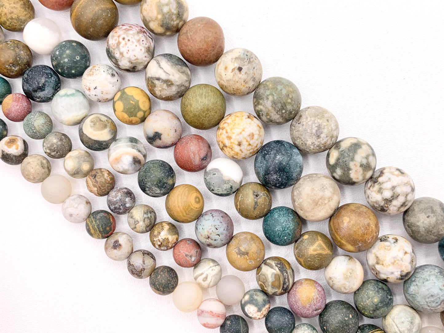 Matte Natural Ocean Jasper Round Smooth Natural Gemstone Beads For Men/Women's Jewelry Making 15"-16" 6mm 8mm 10mm