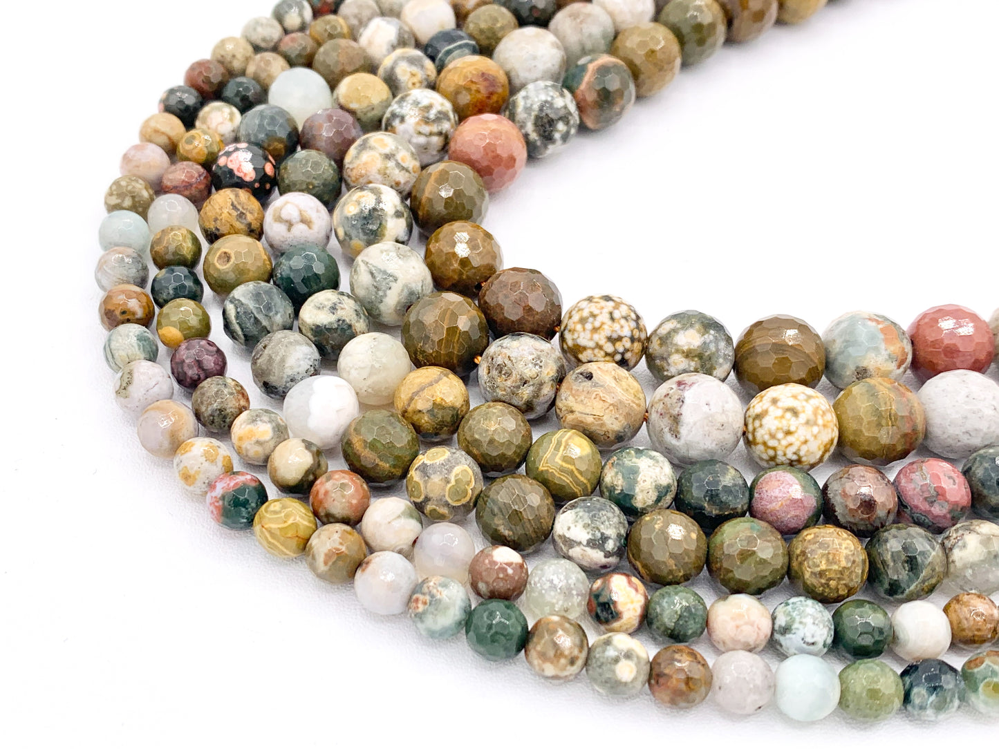 Natural Ocean Jasper Round Shiny Faceted Natural Gemstone Beads For Men/Women's Jewelry Making 15"-16" 6mm 8mm 10mm