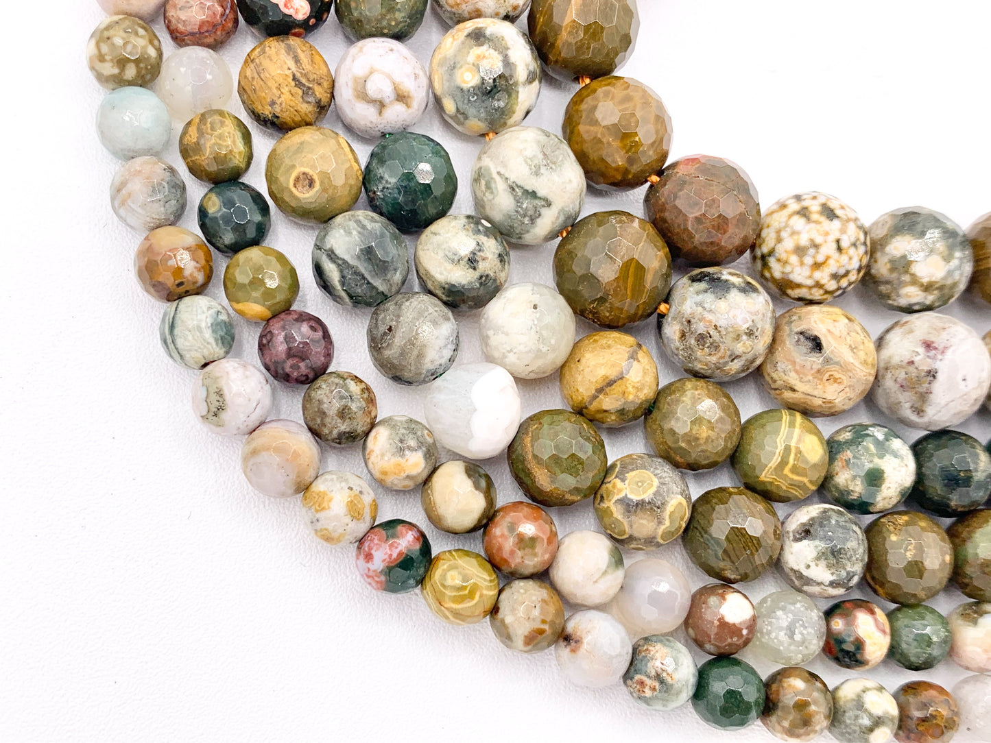 Natural Ocean Jasper Round Shiny Faceted Natural Gemstone Beads For Men/Women's Jewelry Making 15"-16" 6mm 8mm 10mm