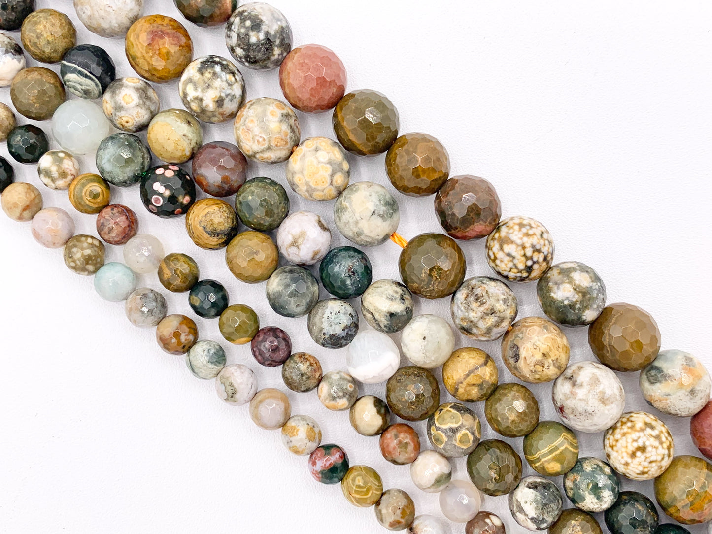 Natural Ocean Jasper Round Shiny Faceted Natural Gemstone Beads For Men/Women's Jewelry Making 15"-16" 6mm 8mm 10mm