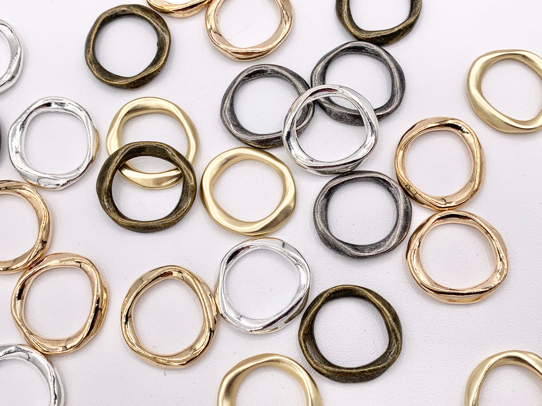 19mm Pewter Irregular Circle Pendants Free Formed Hoop Ring Bulk Order in Gold, Matte Gold, Silver, Brass, Gunmetal