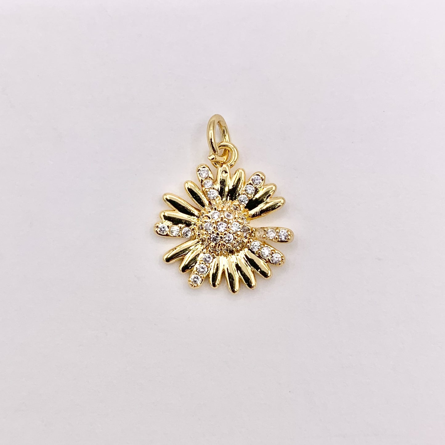 Real Gold 18K Plated Micro CZ Clear Daisy Flower Pave Charm Over Brass 10 PCS