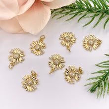 Load image into Gallery viewer, Real Gold 18K Plated Micro CZ Clear Daisy Flower Pave Charm Over Brass 10 PCS
