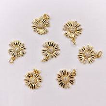 Load image into Gallery viewer, Real Gold 18K Plated Micro CZ Clear Daisy Flower Pave Charm Over Brass 10 PCS

