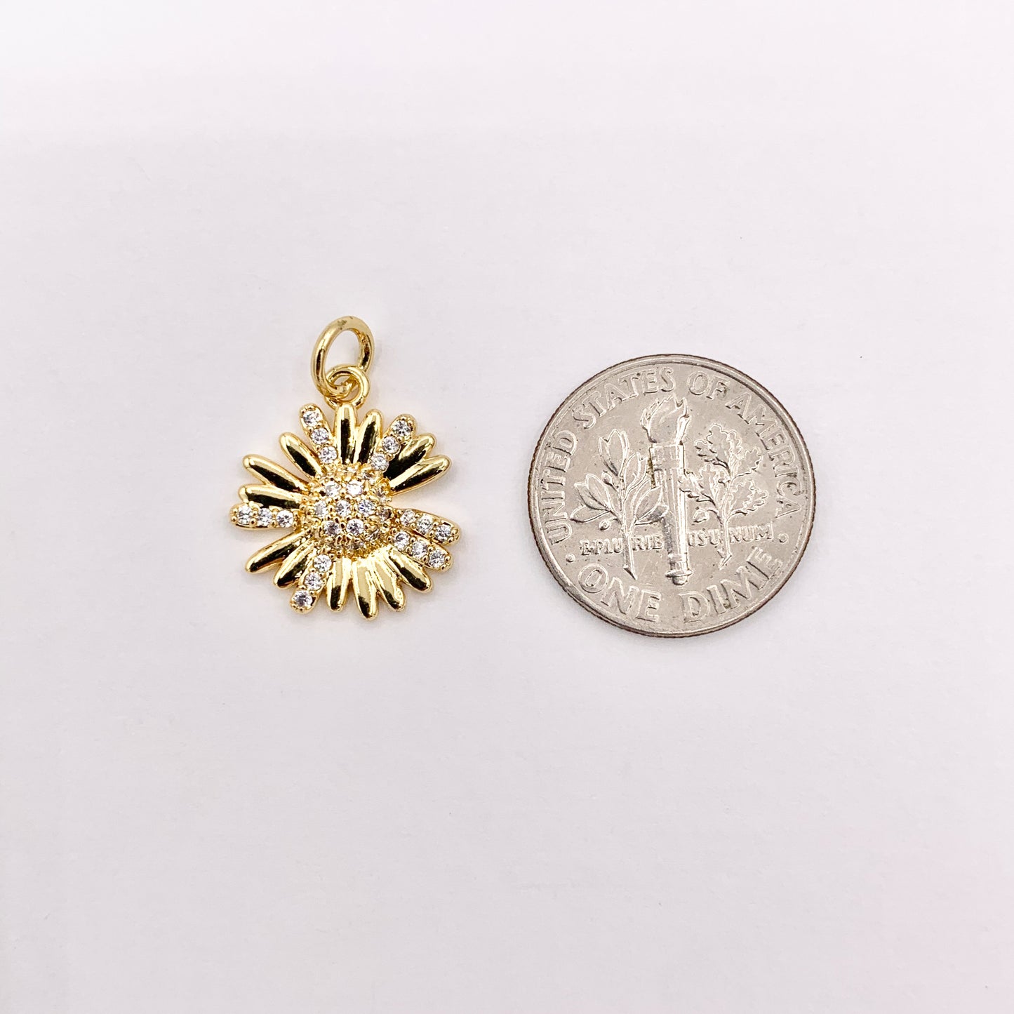 Real Gold 18K Plated Micro CZ Clear Daisy Flower Pave Charm Over Brass 10 PCS