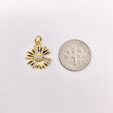Load image into Gallery viewer, Real Gold 18K Plated Micro CZ Clear Daisy Flower Pave Charm Over Brass 10 PCS
