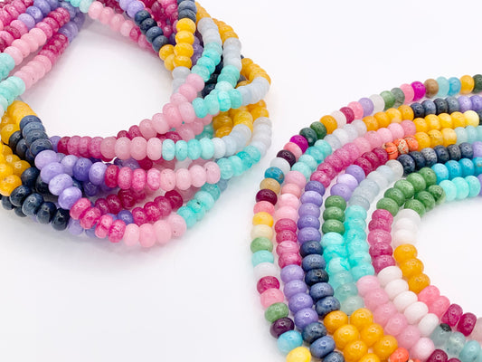 5x8mm Beautiful Mixed Color Quartz Smooth Rondelle Beads | Multicolor Dyed Jade, Jasper And Quartz Beads Natural Stone Beads Around 15"