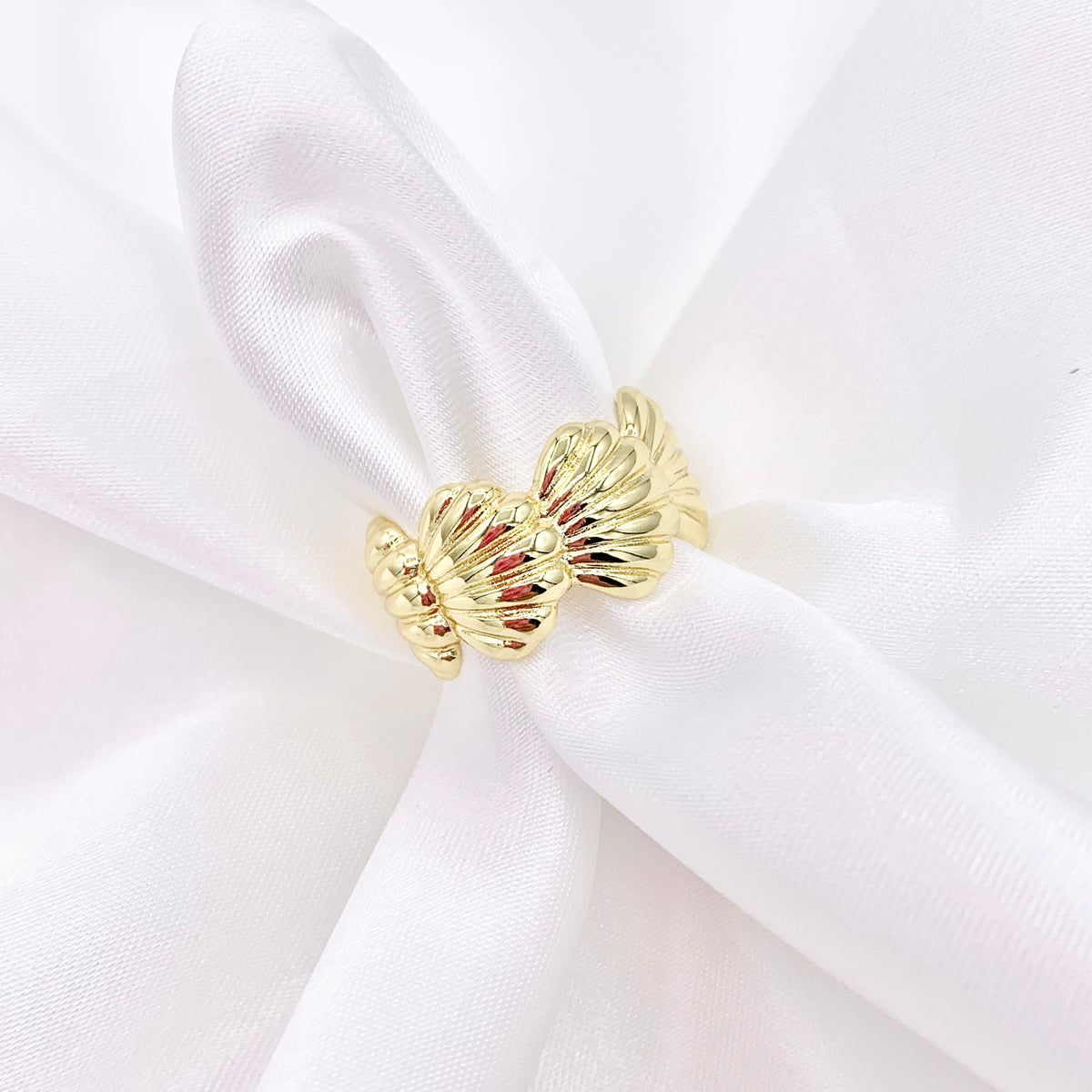 Thick Shell Shape Adjustable Ring in Real Gold 18K Plated Over Copper 5 PCS