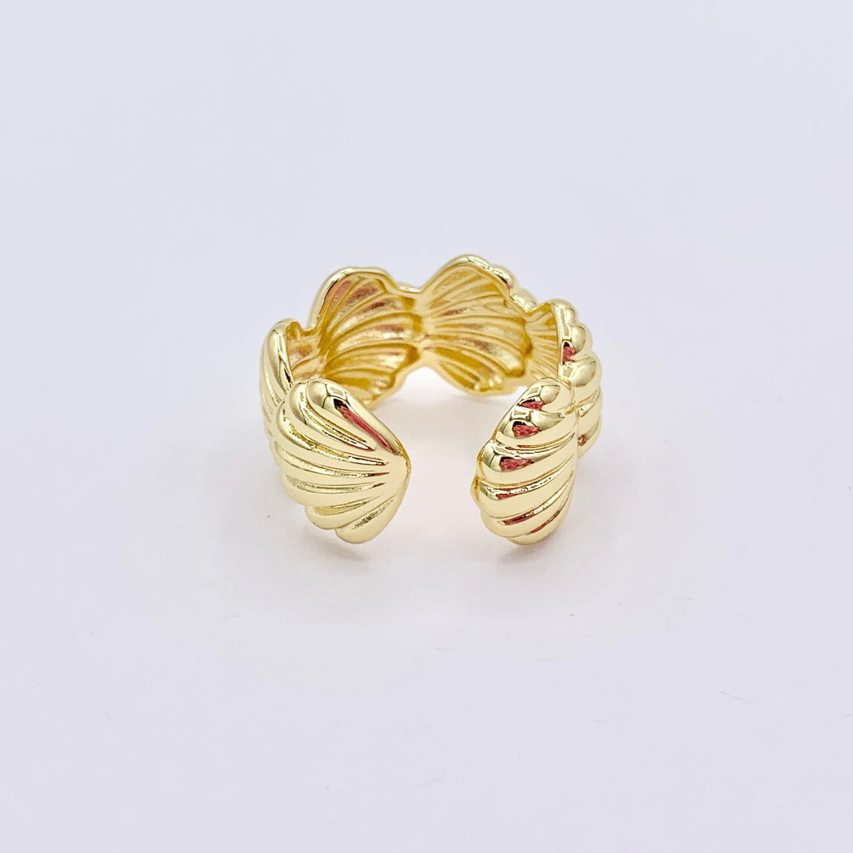 Thick Shell Shape Adjustable Ring in Real Gold 18K Plated Over Copper 5 PCS