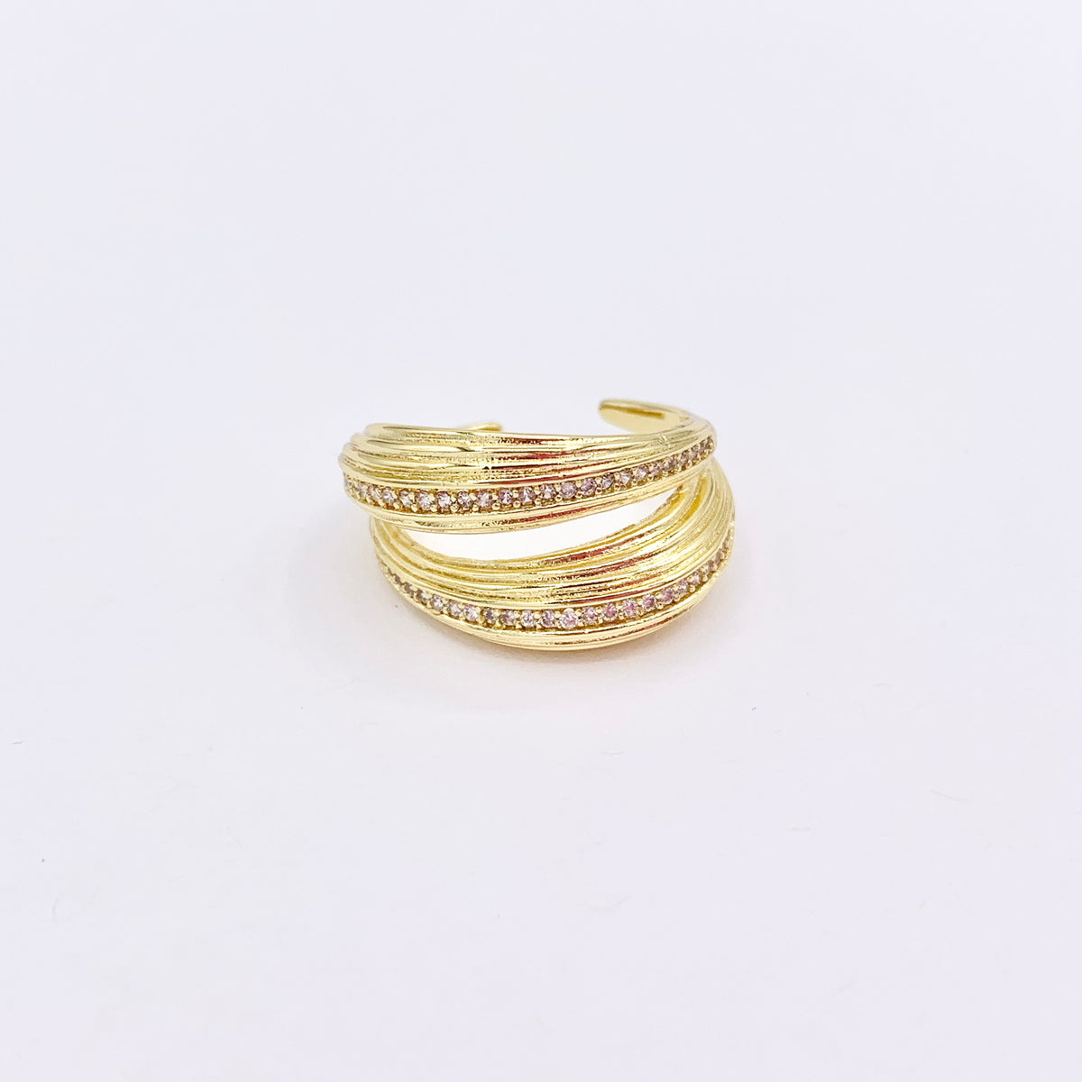 Thick Wrap Adjustable Ring in Real Gold 18K Plated Copper CZ Pave 4 PCS