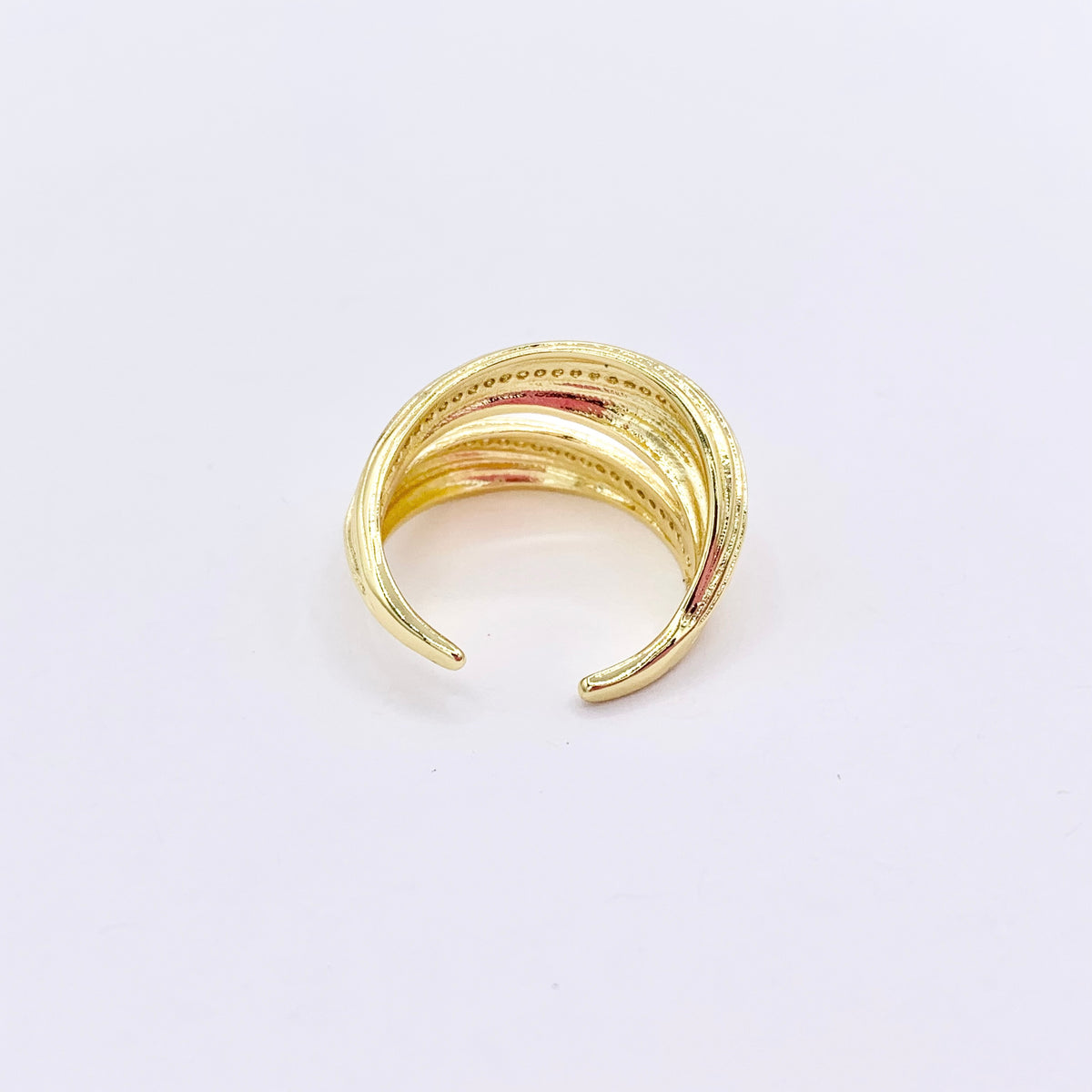 Thick Wrap Adjustable Ring in Real Gold 18K Plated Copper CZ Pave 4 PCS