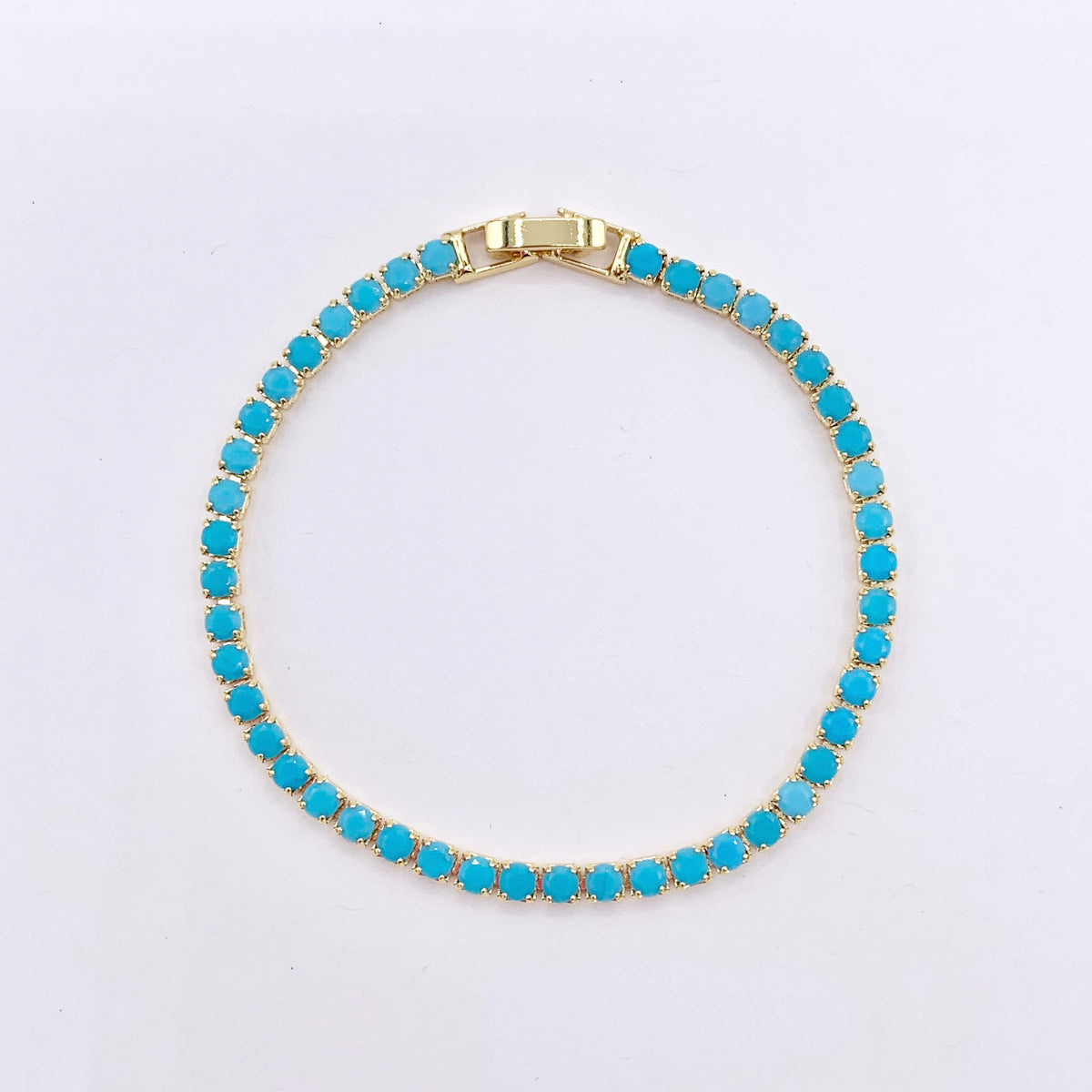 18K Gold Plated Dainty Minimalist Tennis Turquoise Color Rhinestone Cup Chain Bracelet 5 PCS
