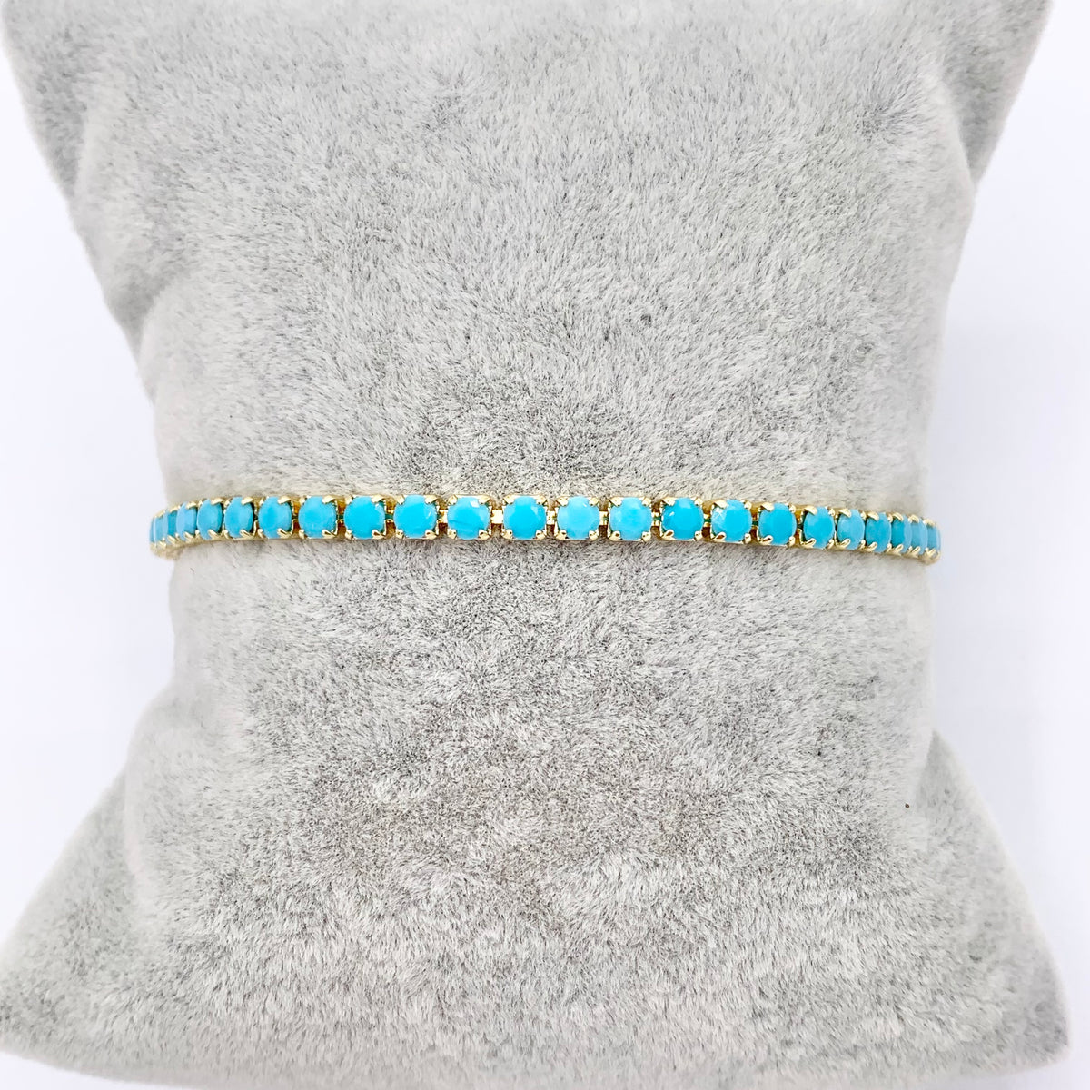 18K Gold Plated Dainty Minimalist Tennis Turquoise Color Rhinestone Cup Chain Bracelet 5 PCS