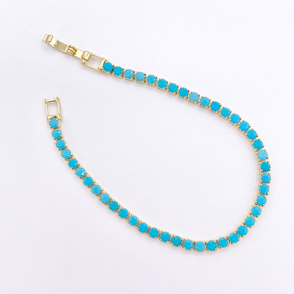18K Gold Plated Dainty Minimalist Tennis Turquoise Color Rhinestone Cup Chain Bracelet 5 PCS
